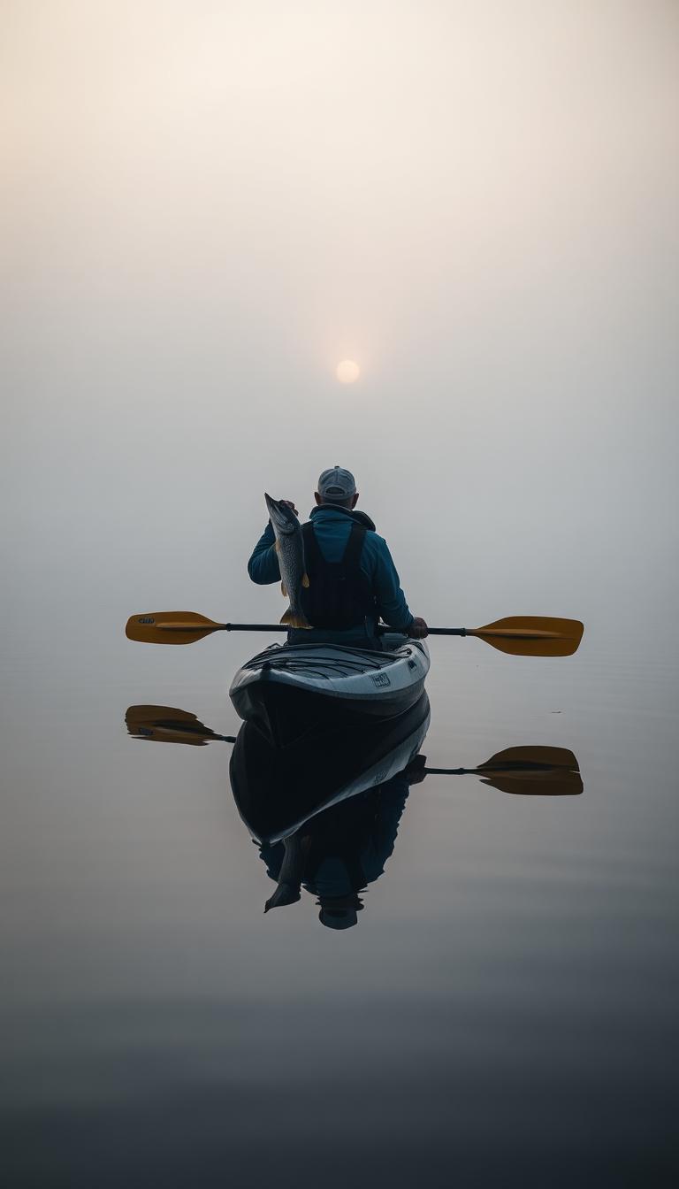 Glassy morning, foggy water, solo mission. Pike on the third cast.